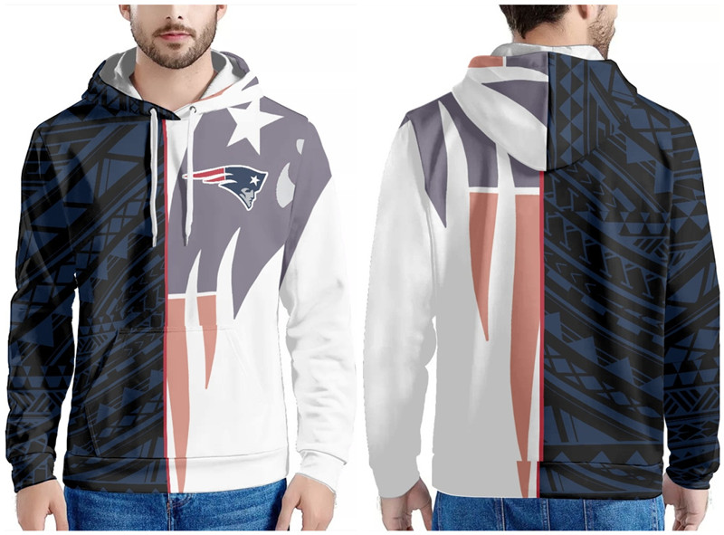 Men's New England Patriots Navy/Black/White Pullover Hoodie - Click Image to Close